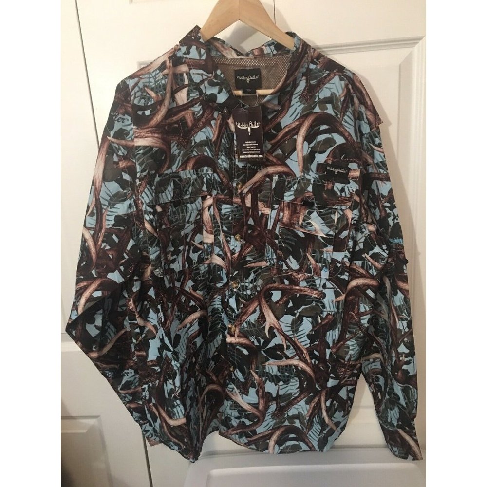New Hidden Antler Men's Camo Long Sleeve‎ Vented Back Hunting Shirt Sz L NWT